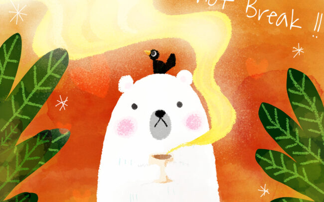 シロクマがコーヒを飲むイラスト