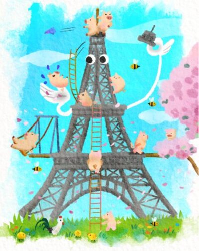 Pig In France Eiffel Tower