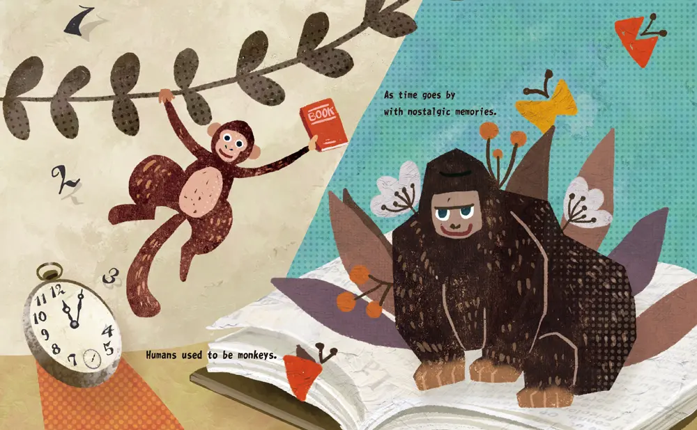 本とゴリラとお猿のイラスト