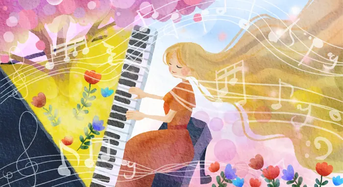 女の子がピアノを弾いているイラスト