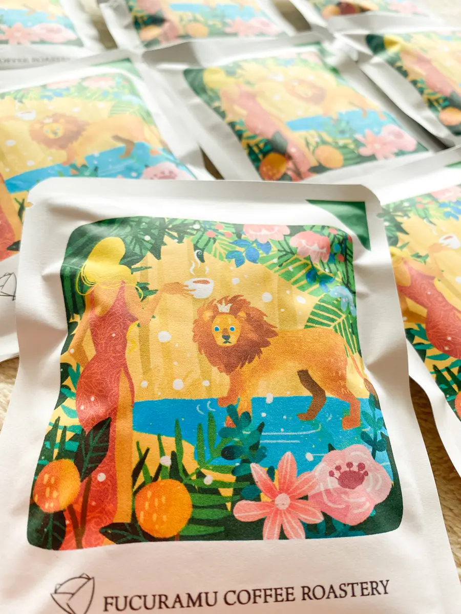 ドリップバッグパッケージ トラと女性のイラスト