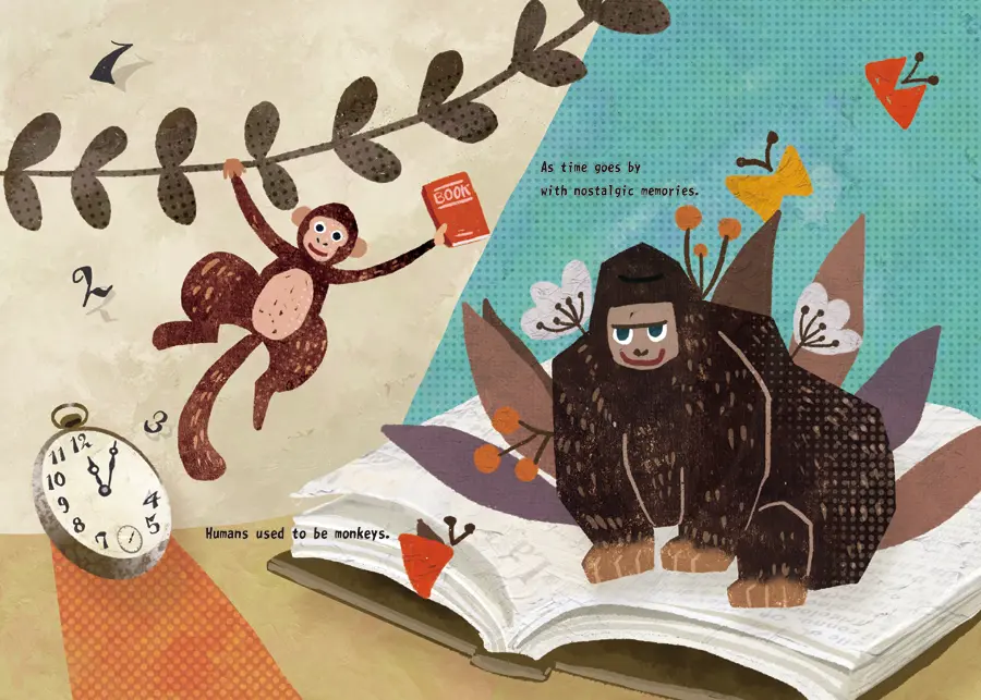 本とゴリラとお猿のイラスト