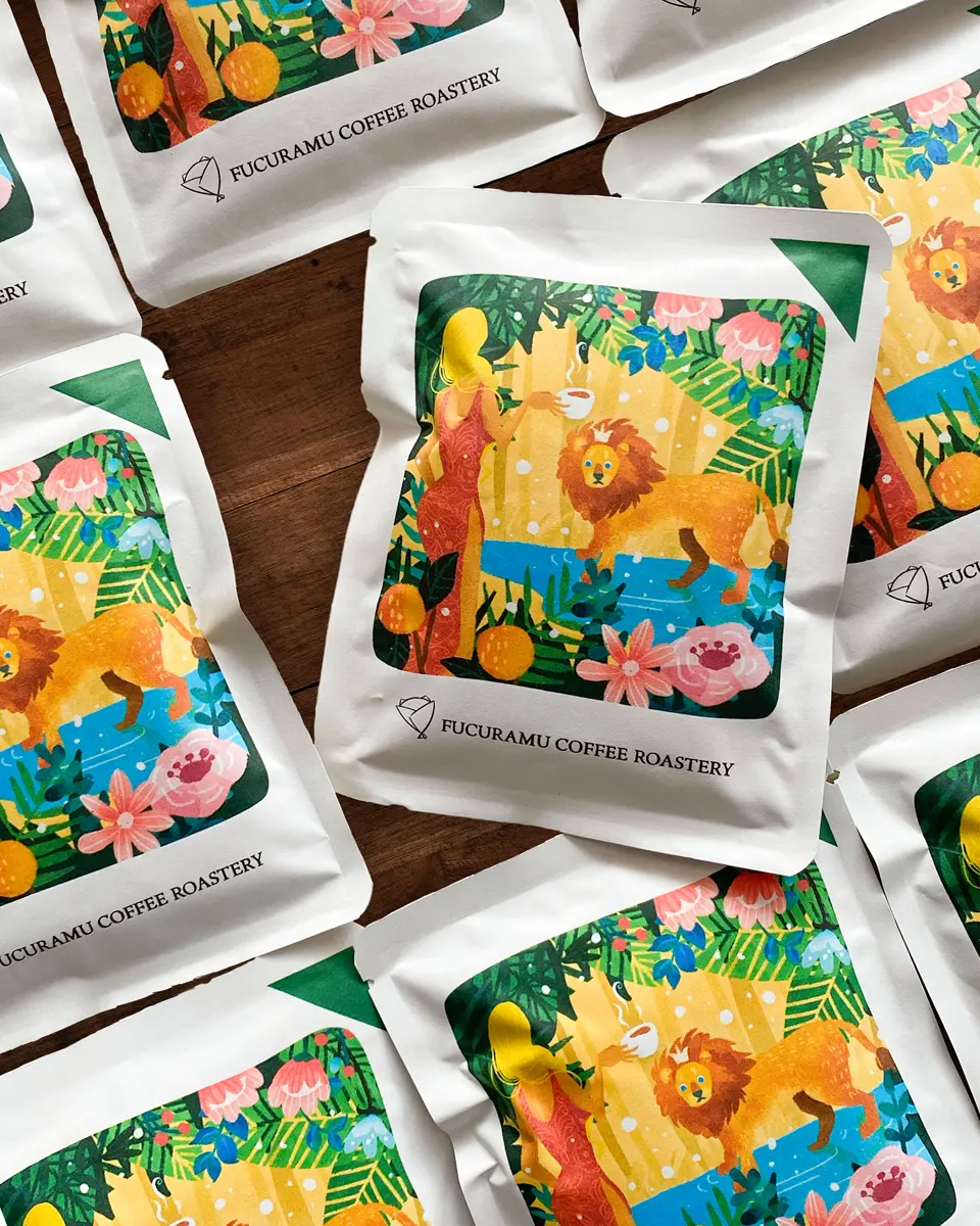 ドリップバッグパッケージ トラと女性のイラスト